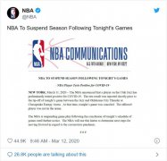 NBA因球员新冠检测呈阳性宣布无限期停赛